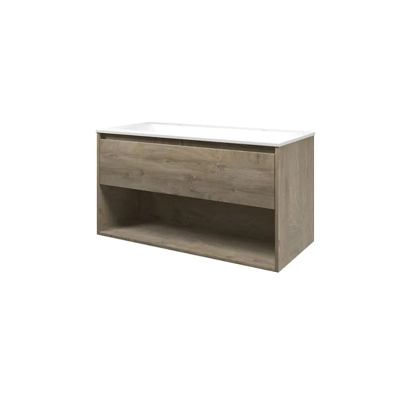 Wastafel polystone Elegant 100x46x2 | Onderkast 1 lade met open schap | 100x46x52 Meest Verkocht