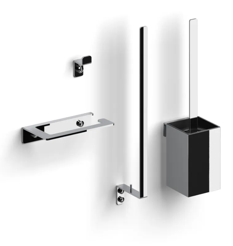 Clou - Fold Accessoireset Bestaande Uit Toiletborstel, Toiletrolhouder, Reserverolhouder En Kledinghaak, Chroom Speciale Aanbieding