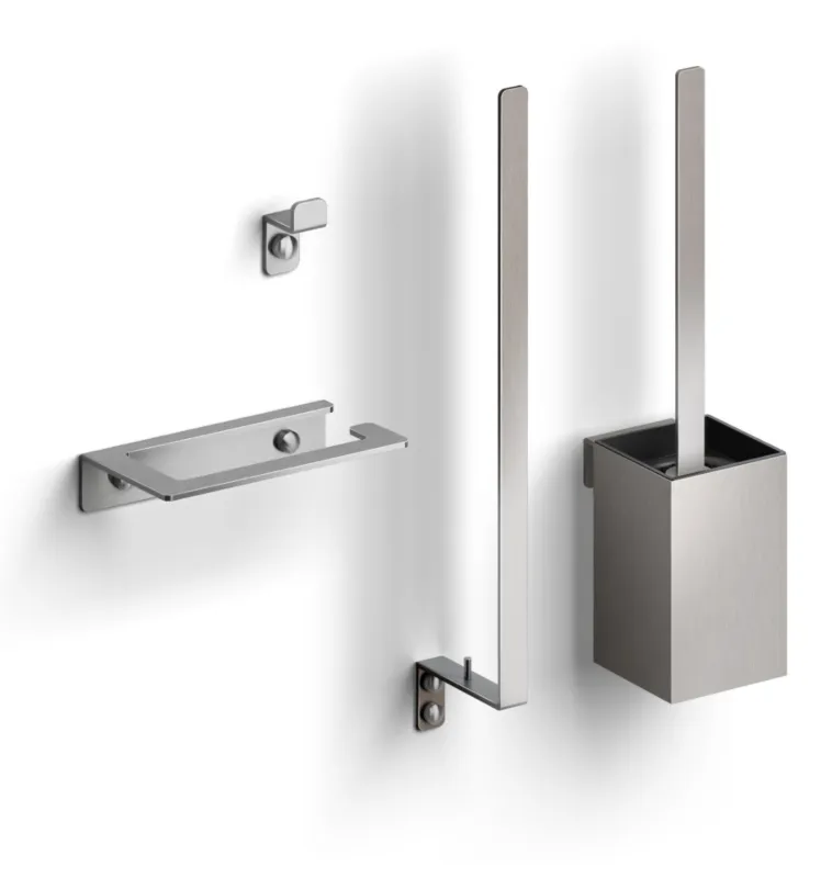 Hoge Kwaliteit Clou - Fold Accessoireset Bestaande Uit Toiletborstel, Toiletrolhouder, Reserverolhouder En Kledinghaak, Rvs Geborsteld