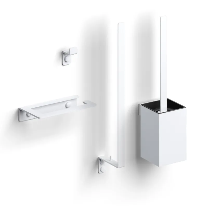 Seizoensaanbieding Clou - Fold Accessoireset Bestaande Uit Toiletborstel, Toiletrolhouder, Reserverolhouder En Kledinghaak, Mat Wit