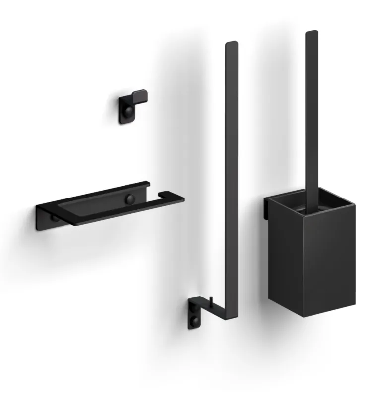 Clou - Fold Accessoireset Bestaande Uit Toiletborstel, Toiletrolhouder, Reserverolhouder En Kledinghaak, Mat Zwart Must-Have