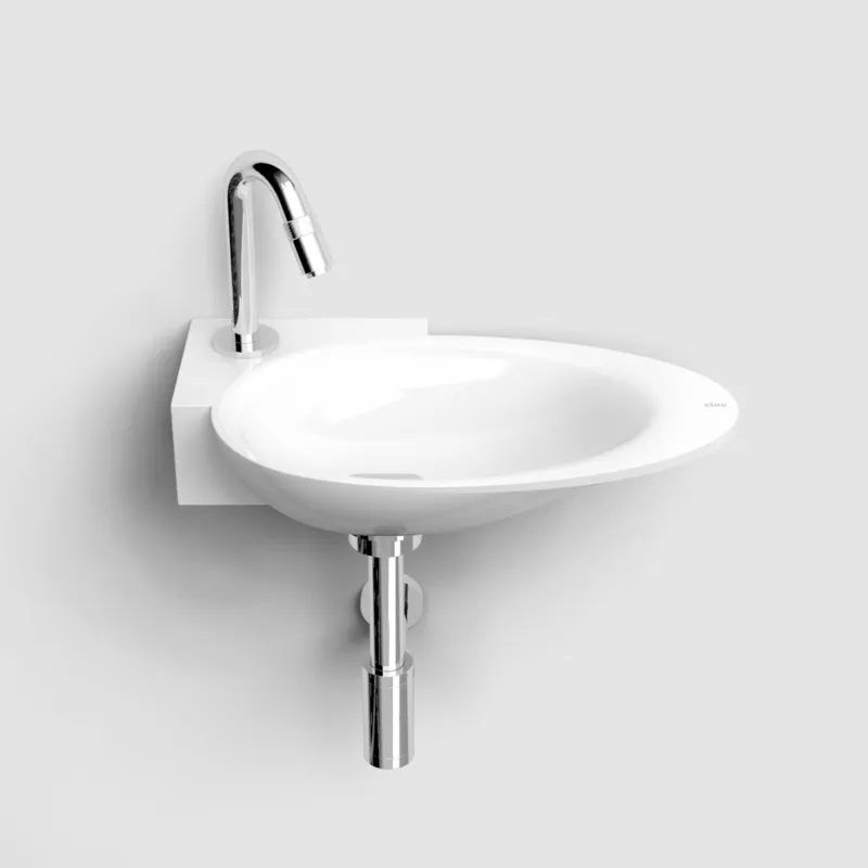 Op = Op Clou - First Fonteinkom Met Voorbewerkt Kraangat En Plug, Links, Glanzend Wit Mineral Marmer