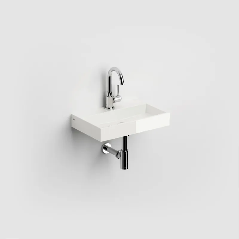 Korting Clou - Mini Wash Me Fontein 38cm, Met Voorbewerkt Kraangat, Glanzend Wit Mineral Marmer