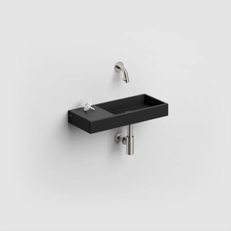 Beperkte Voorraad Clou - Mini Wash Me Fontein 45cm, Zonder Kraangat Links, Mat Zwart Keramiek