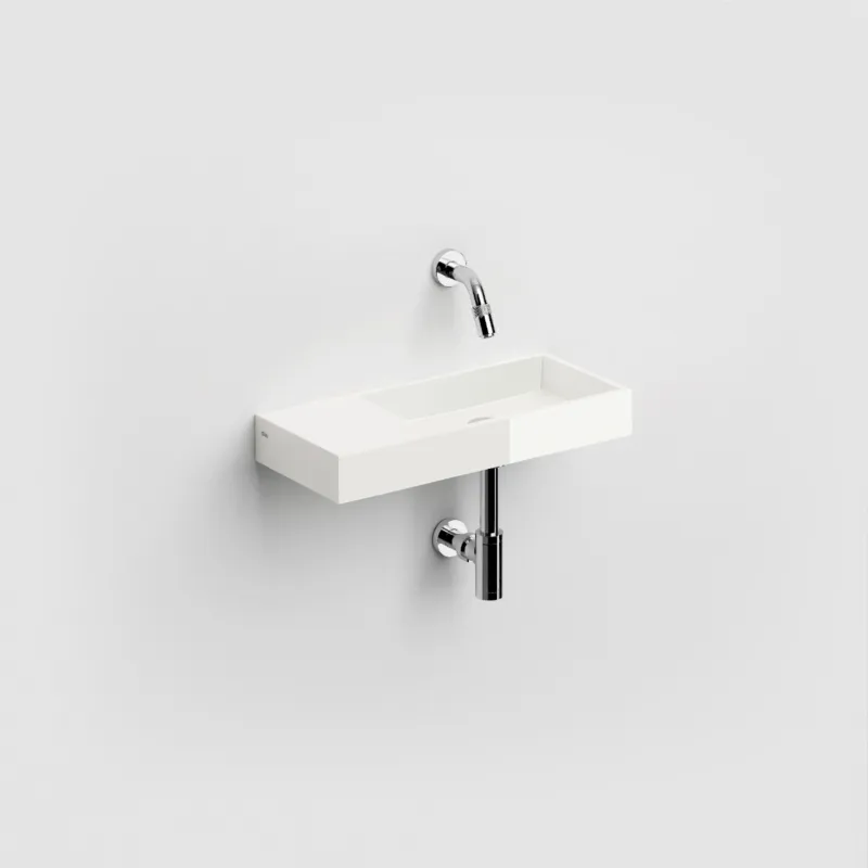 Clou - Mini Wash Me Fontein 45cm, Met Voorbewerkt Kraangat, Glanzend Wit Mineral Marmer Betrouwbaar