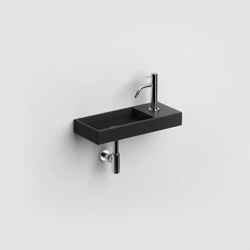 Clou - Mini Wash Me Fontein 45cm, Met Kraangat Rechts, Mat Zwart Keramiek Betaalbaar