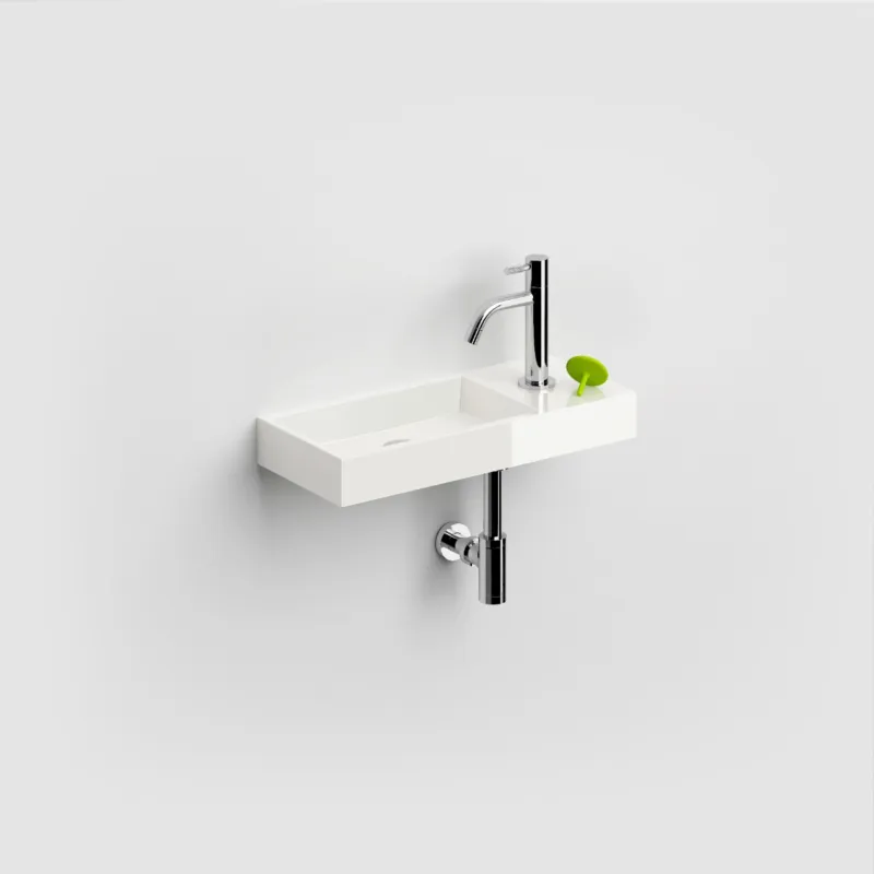Clou - Mini Wash Me Fontein 45cm, Met Voorbewerkt Kraangat, Glanzend Wit Mineral Marmer Nu Kopen