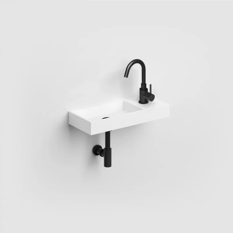 Clou - Mini Wash Me Fontein 45cm, Met Voorbewerkt Kraangat, Mat Wit Aluite Voordeelprijs