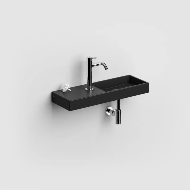 Clou - Mini Wash Me Fontein 56cm, Kranenbank Links, Met Kraangat, Mat Zwart Keramiek Uitverkoop