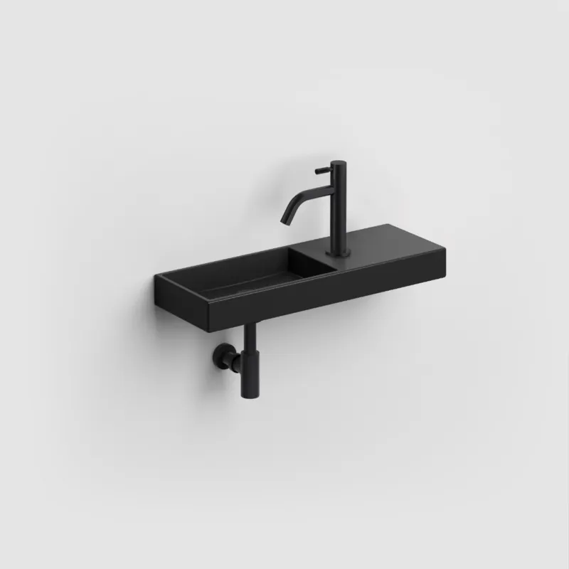 Clou - Mini Wash Me Fontein 56cm, Met Kraangat Rechts, Mat Zwart Keramiek Hoge Kwaliteit