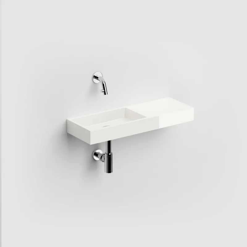Laatste Versie Clou - Mini Wash Me Fontein 56cm, Met Voorbewerkt Kraangat Rechts, Glanzend Wit Mineral Marmer
