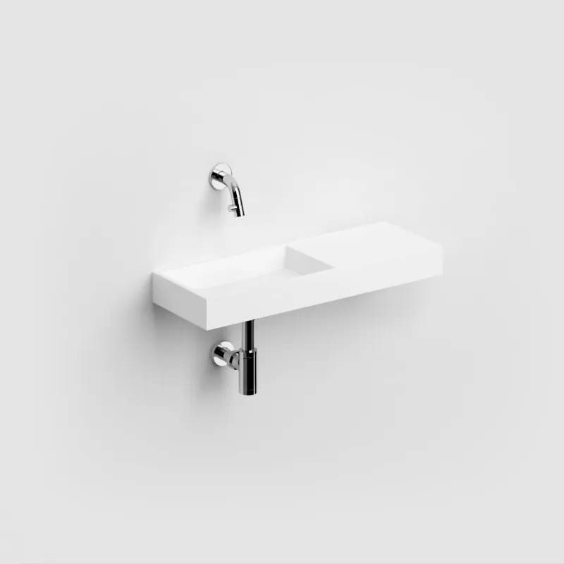 Korting Clou - Mini Wash Me Fontein 56cm, Met Voorbewerkt Kraangat Rechts, Mat Wit Aluite
