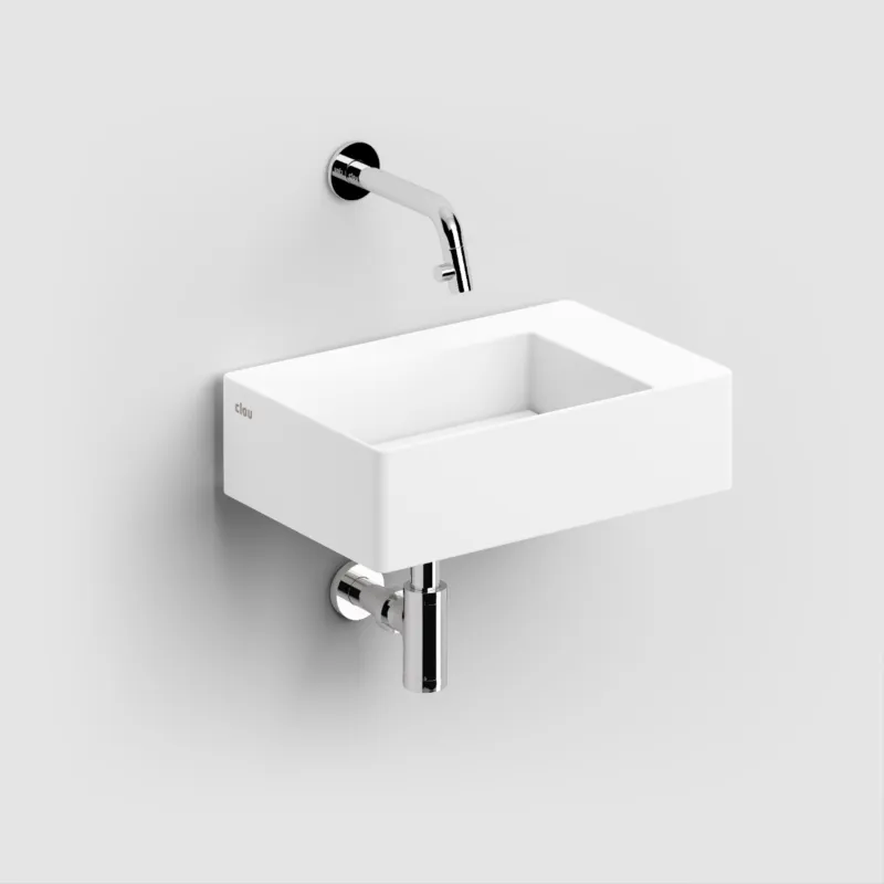Seizoensaanbieding Clou - New Flush 2 Fontein, Met Afvoerplaat En Chromen Afvoerplug, Met Voorbewerkt Kraangat, Mat Wit Aluite
