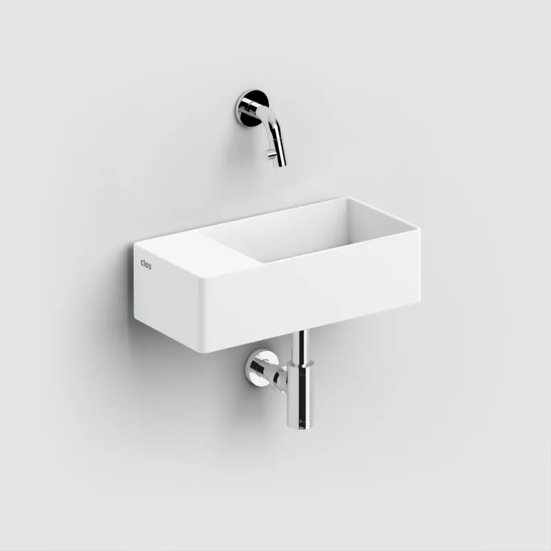 Dagaanbieding Clou - New Flush 3 Fontein Links, Met Afvoerplaat En Afvoerplug, Met Voorbewerkt Kraangat, Mat Wit Aluite