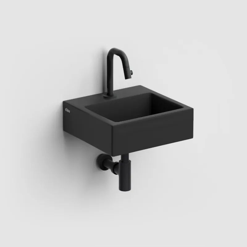 Clou - Flush 1 Fontein 28cm, Met Kraangat En Plug, Mat Zwart Keramiek Nieuw