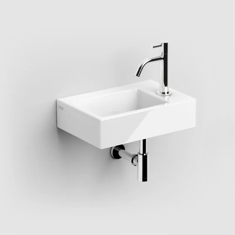 Veilige Betaling Clou - Flush 2 Fontein 36cm, Met Kraangat, Met Afvoerplug, Glanzend Wit Keramiek