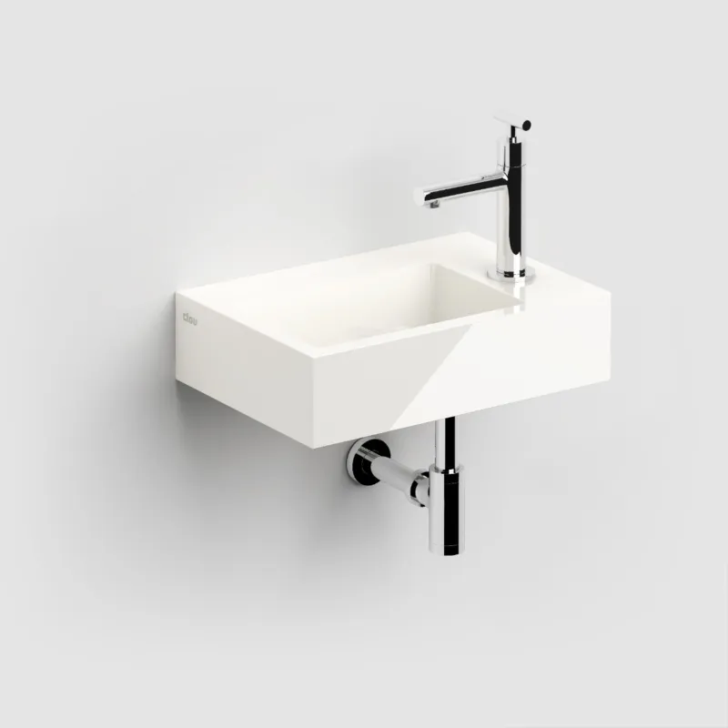 Koop Vandaag Clou - Flush 2 Fontein 36cm, Met Voorbewerkt Kraangat, Met Afvoerplug, Glanzend Wit Mineral Marmer