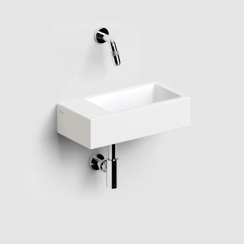 Aanbieding Clou - Flush 3 Fontein 36cm, Zonder Kraangat, Links, Met Afvoerplug, Mat Wit Keramiek