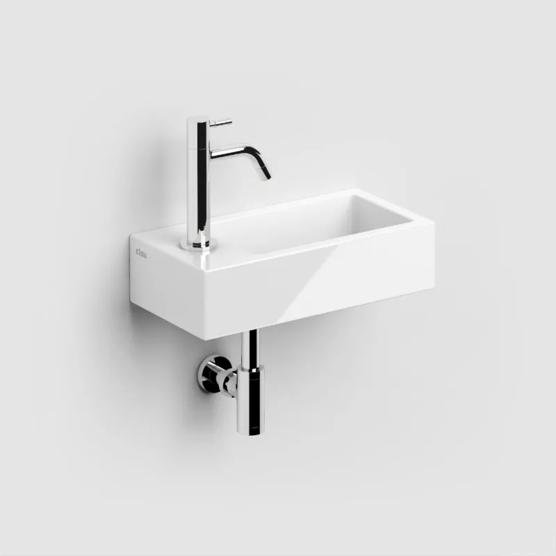 Clou - Flush 3 Fontein Links 36cm, Met Kraangat, Met Afvoerplug, Glanzend Wit Keramiek Express Levering