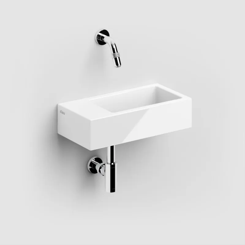 Speciale Aanbieding Clou - Flush 3 Fontein Links 36cm, Zonder Kraangat, Met Afvoerplug, Glanzend Wit Keramiek