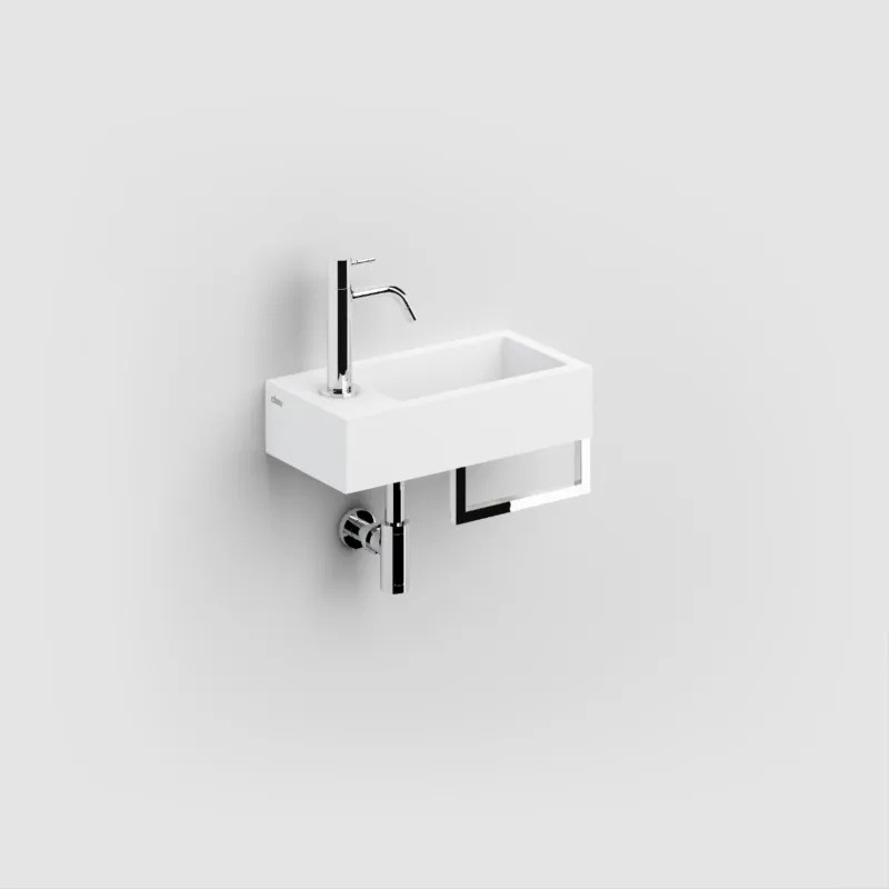 Voordeelprijs Clou - Flush 3 Fontein Links 36cm, Met Voorbewerkt Kraangat, Chromen Afvoerplug En Handdoekhouder, Mat Wit Aluite