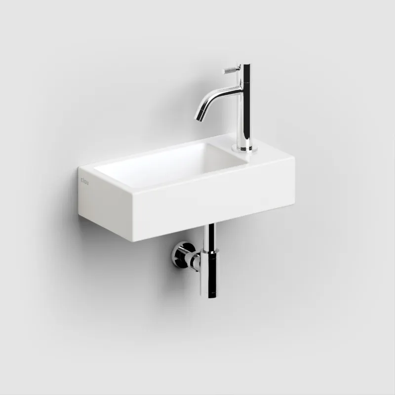 Exclusieve Aanbieding Clou - Flush 3 Fontein 36cm, Met Kraangat Rechts, Met Afvoerplug, Mat Wit Keramiek