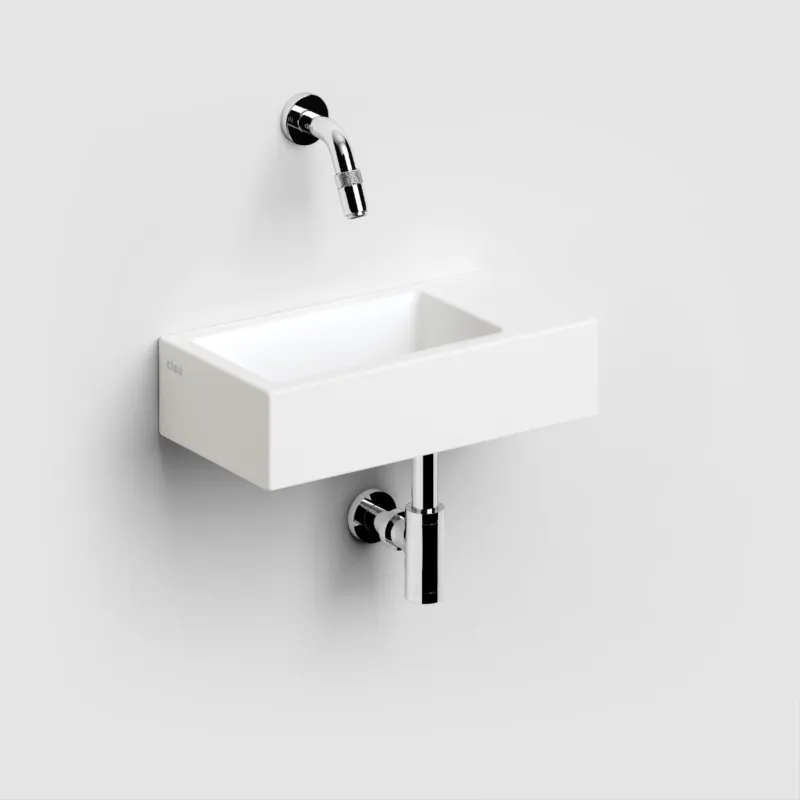 Koop Vandaag Clou - Flush 3 Fontein 36cm, Zonder Kraangat, Rechts, Met Afvoerplug, Mat Wit Keramiek