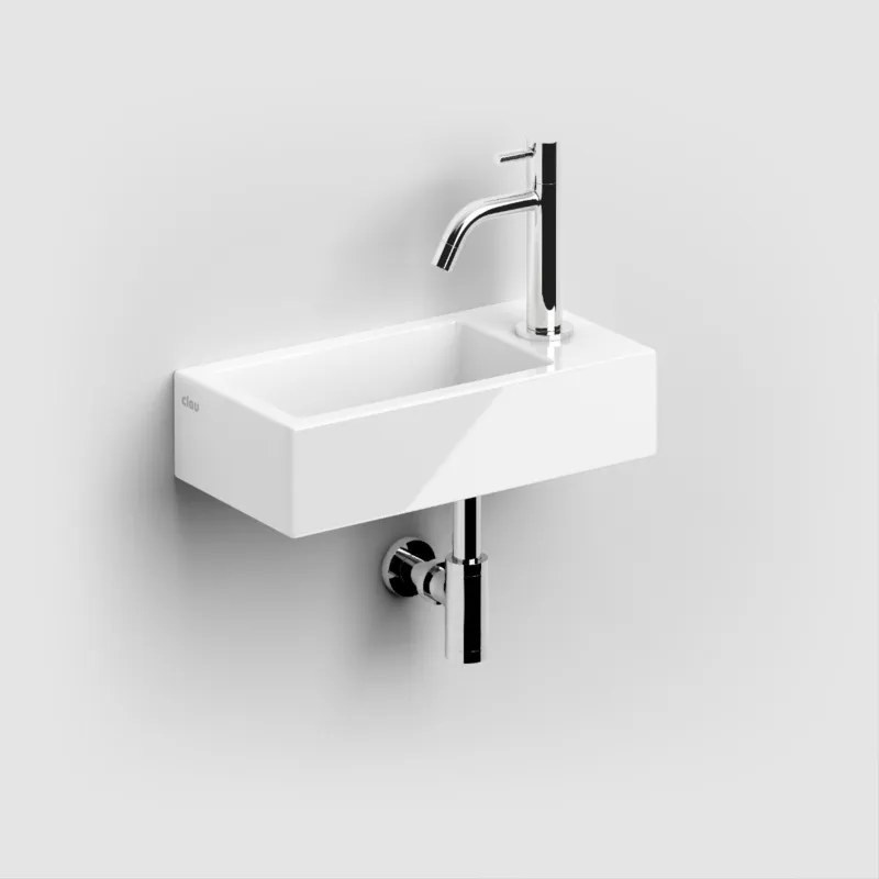 Clou - Flush 3 Fontein Rechts 36cm, Met Kraangat, Met Afvoerplug, Glanzend Wit Keramiek Laatste Versie