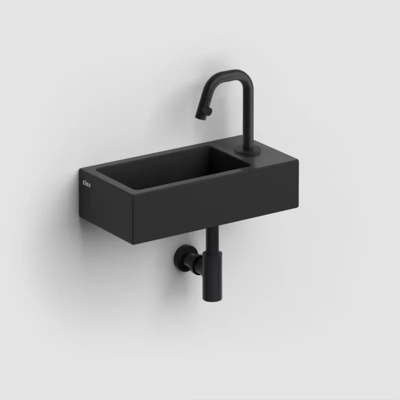 Clou - Flush 3 Fontein Rechts 36cm, Met Kraangat, Met Afvoerplug, Mat Zwart Keramiek Fabrieksprijs