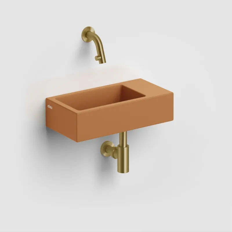 Clou - Flush 3 Fontein Rechts 36cm, Zonder Kraangat, Met Afvoerplug, Mat Italiaans Zand Keramiek Beste Prijs