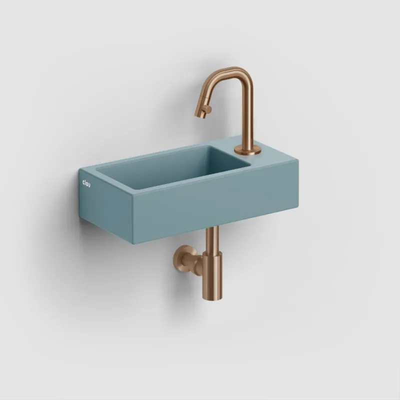 Flitsaanbieding Clou - Flush 3 Fontein Rechts 36cm, Met Kraangat, Met Afvoerplug, Mat Blauw Keramiek