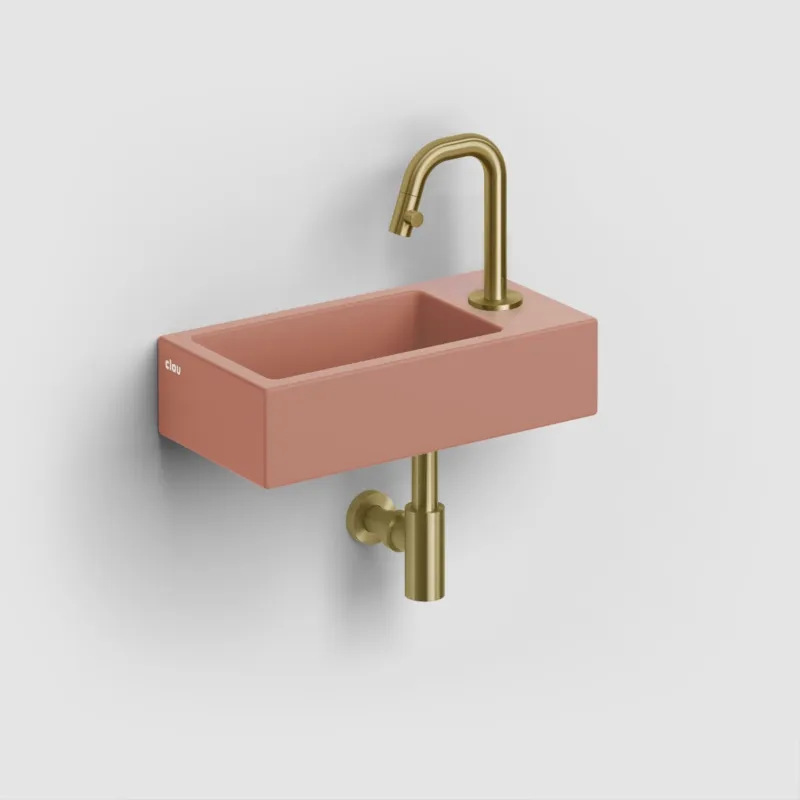 Clou - Flush 3 Fontein Rechts 36cm, Met Kraangat, Met Afvoerplug, Mat Roze Keramiek Merkproduct