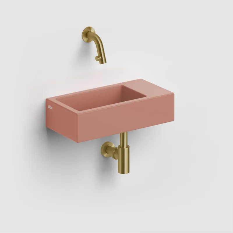 Clou - Flush 3 Fontein Rechts 36cm, Zonder Kraangat, Met Afvoerplug, Mat Roze Keramiek Beperkte Voorraad