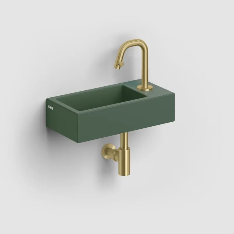 Clou - Flush 3 Fontein Rechts 36cm, Met Kraangat, Met Afvoerplug, Mat Pijnboom Groen Keramiek Must-Have