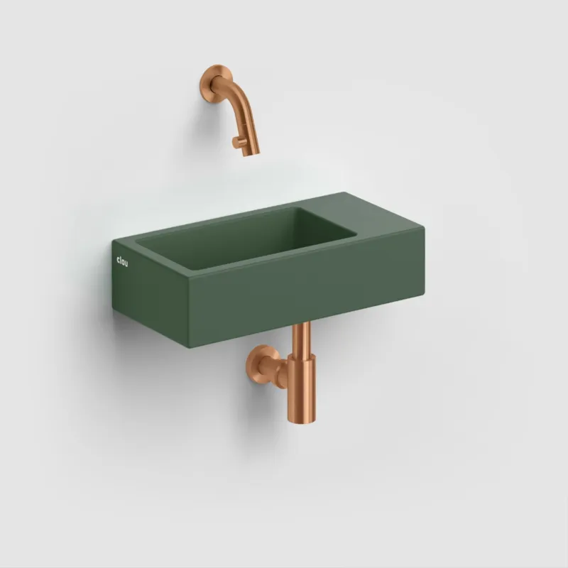 Clou - Flush 3 Fontein Rechts 36cm, Zonder Kraangat, Met Afvoerplug, Mat Pijnboom Groen Keramiek Beperkte Voorraad