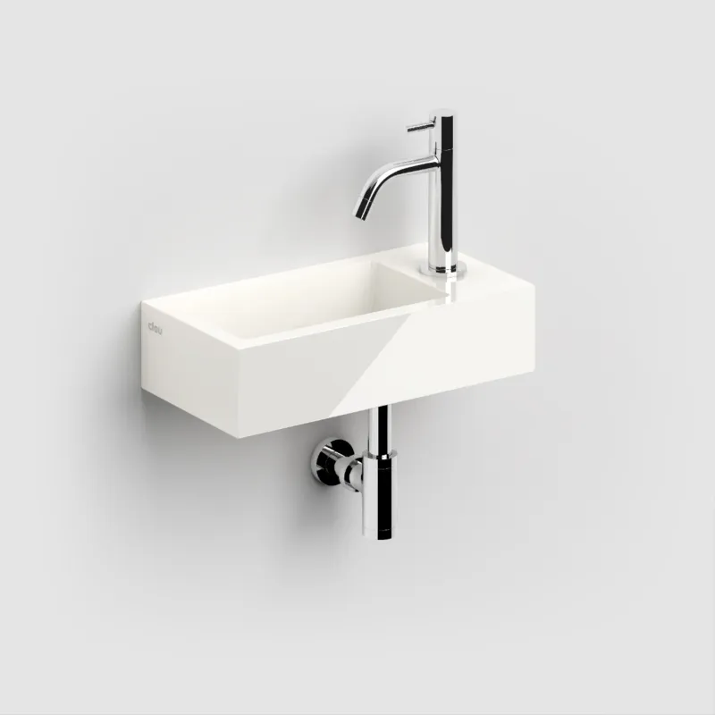 Flitsaanbieding Clou - Flush 3 Fontein Rechts 36cm, Met Voorbewerkt Kraangat, Met Afvoerplug, Glanzend Wit Mineral Marmer