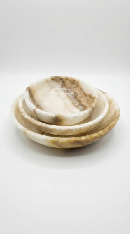 Exclusieve Aanbieding Onyx Schalenset Naturel – 3-delig (30, 25 & 20 cm) – Uniek Natuursteen