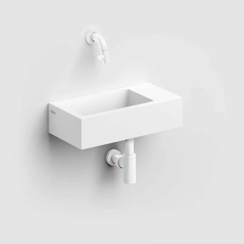Aanbieding Clou - Flush 3 Fontein Rechts 36cm, Met Voorbewerkt Kraangat, Met Afvoerplug, Mat Wit Aluite