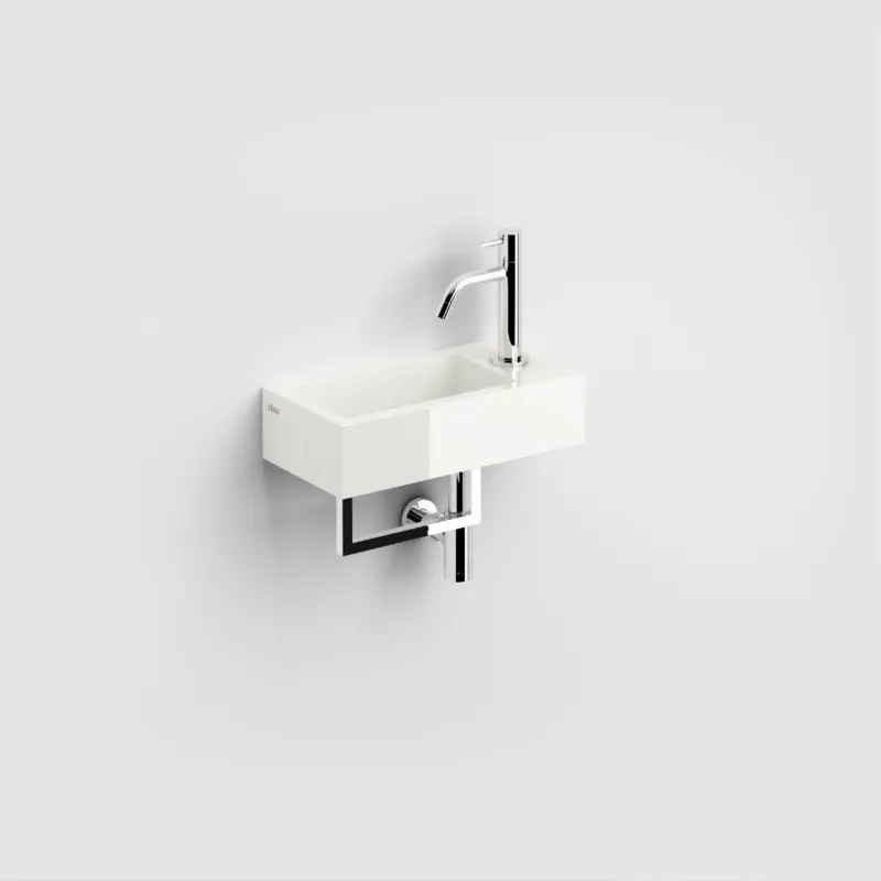 Voordeelprijs Clou - Flush 3 Fontein Rechts 36cm, Met Voorbewerkt Kraangat, Chromen Afvoerplug En Handdoekhouder, Glanzend Wit Mineral Marmer