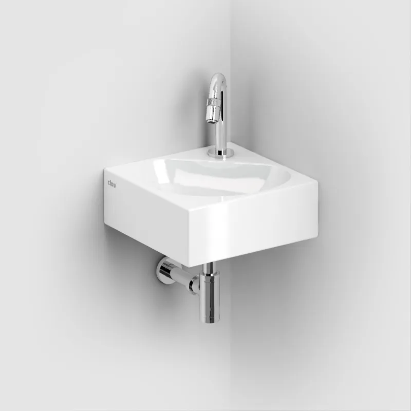 Aanbieding Clou - Flush 5 Hoekfontein 27cm, Met Kraangat En Plug, Wit Keramiek