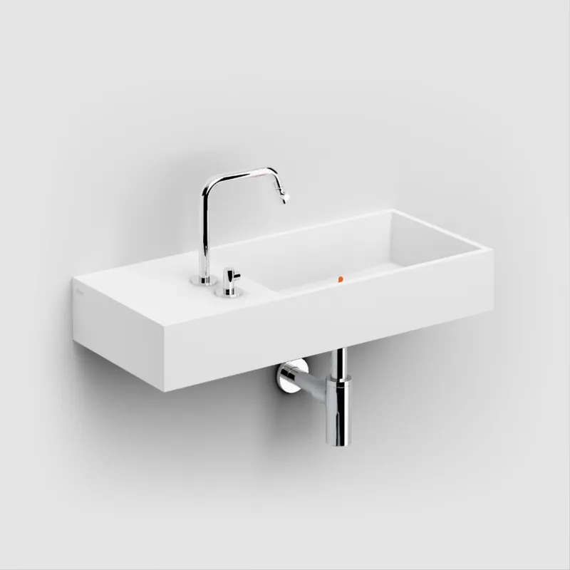 Op = Op Clou - Wash Me Wastafel 75cm, Met Kranenbank Links, Mat Wit Aluite