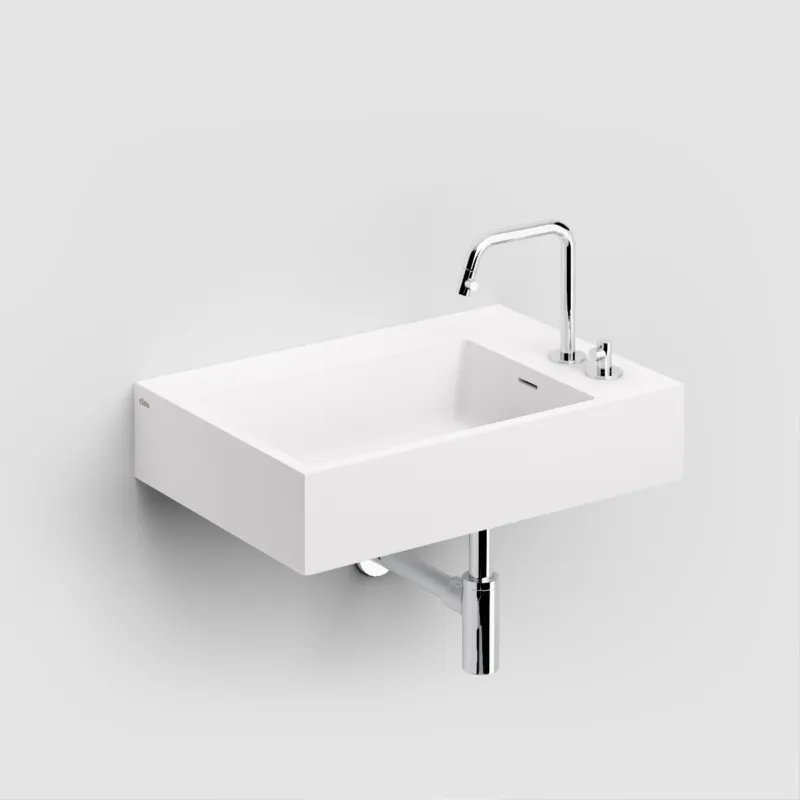 Clou - Flush Wastafel 60cm, Met Kranenbank, Mat Wit Aluite Direct Verzonden