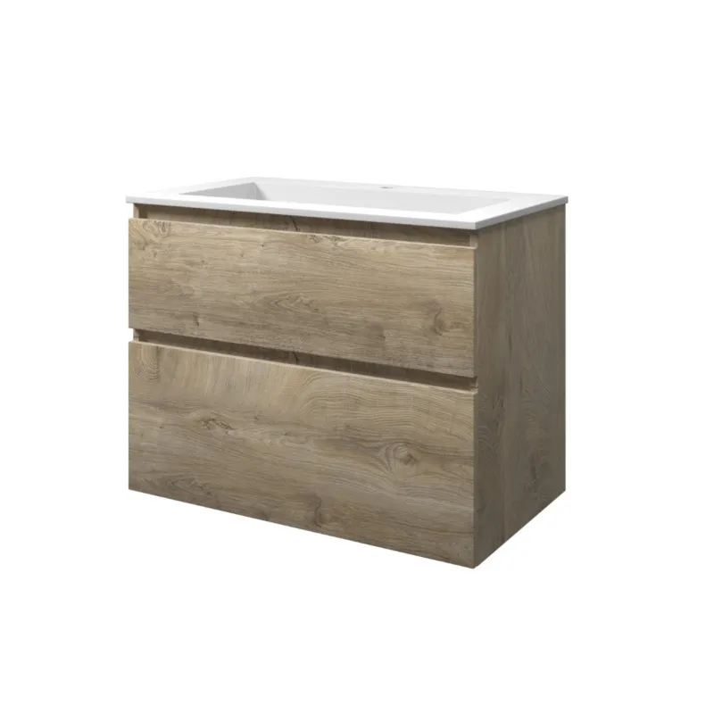 Wastafel polystone Elegant 80x46x2 | Onderkast 2 laden asymmetrisch | 80x46x60 Voordeelprijs