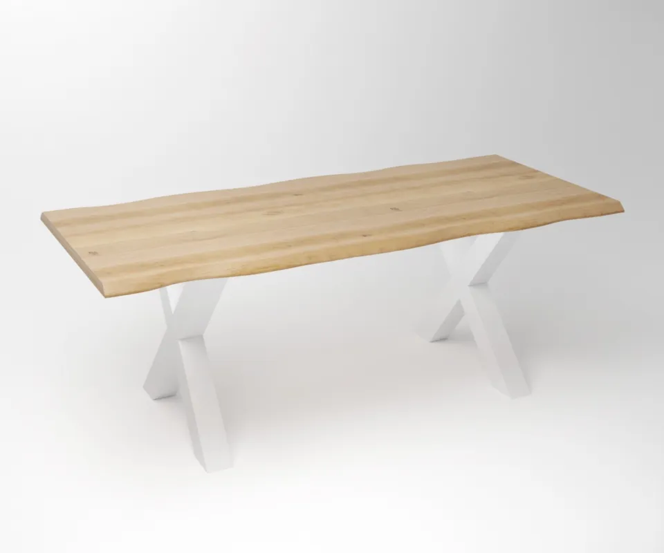 Beperkte Voorraad Eiken Boomstam Eettafel | Slab Edged-X Frame White