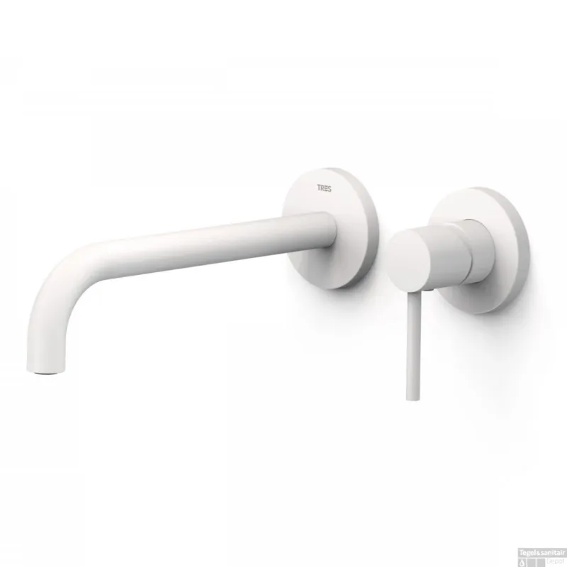 Seizoensaanbieding Wastafelmengkraan Inbouw Tres Study Exclusive 2-Gats Gebogen Uitloop 24 cm en Hendel Mat Wit