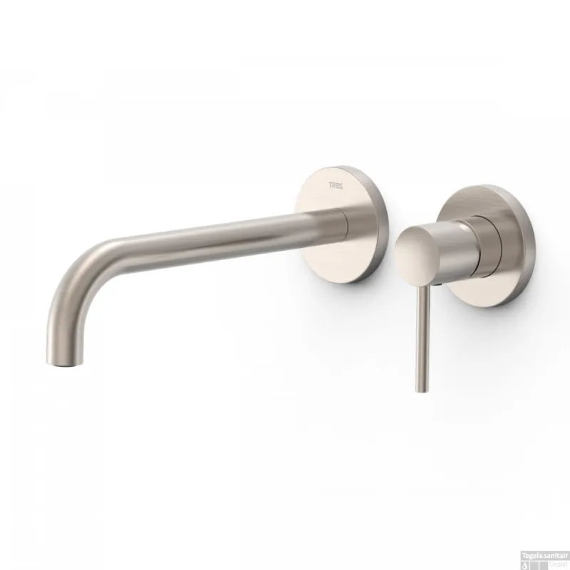 Wastafelmengkraan Inbouw Tres Study Exclusive 2-Gats Gebogen Uitloop 24 cm en Hendel RVS Favoriet