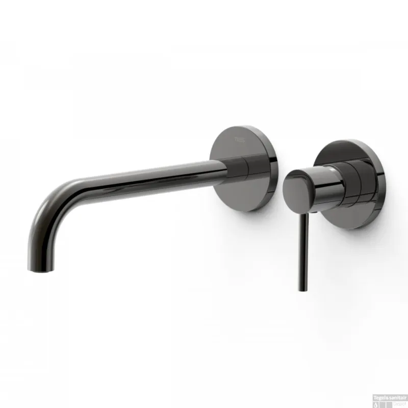 Lage Kosten Wastafelmengkraan Inbouw Tres Study Exclusive 2-Gats Gebogen Uitloop 24 cm en Hendel Metallic Zwart