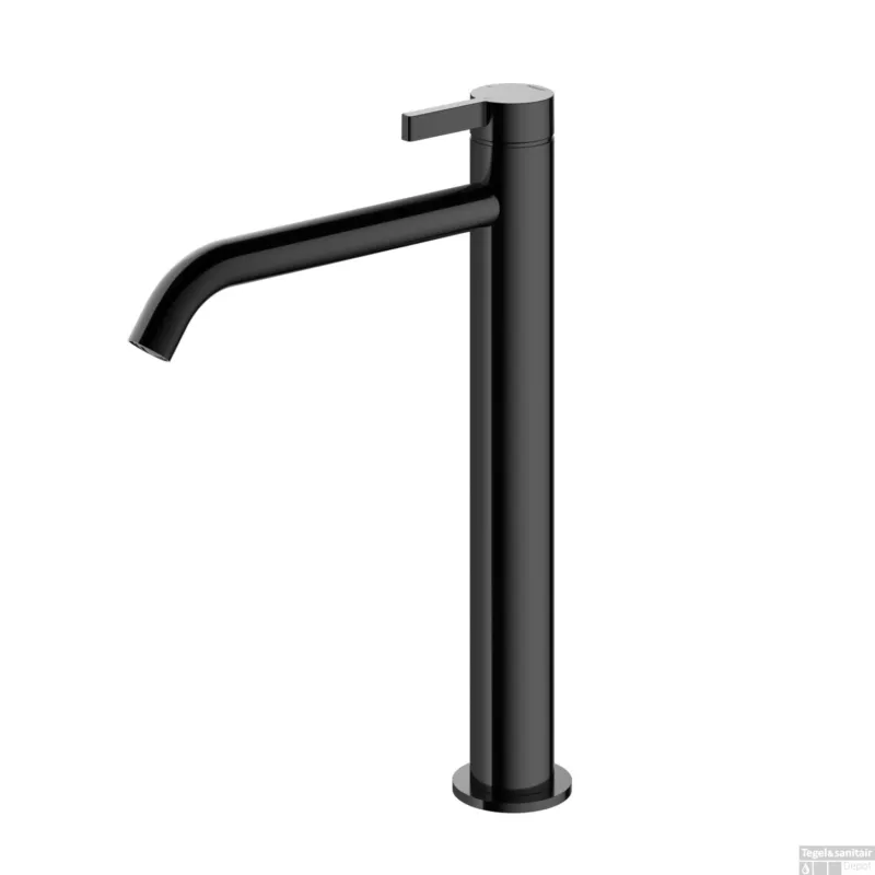 Bestel Nu Wastafelmengkraan Hotbath Ace 1-Hendel Gebogen 28 cm Gepolijst Zwart PVD