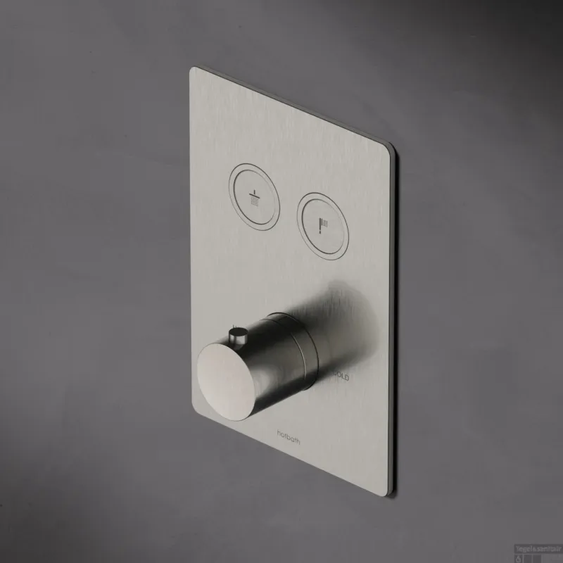 Douchethermostaat Hotbath Cobber Inbouw 2 Pushbuttons Vierkant Geborsteld Nikkel (excl. inbouwdeel) Finale Uitverkoop