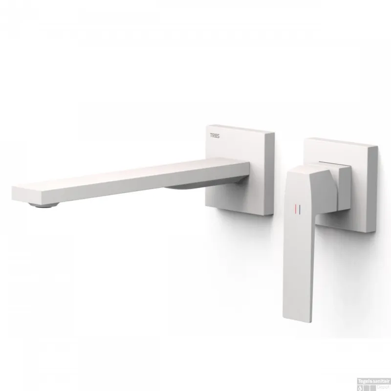 Wastafelmengkraan Wastafelmengkraan Inbouw Tres Slim Exclusive 2 Delen Lange Rechte Uitloop en Hendel Mat Wit Koop Online